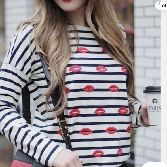 ⭐️J. Crew Embroidered Lips Stripe Top⭐️ - Picture 2 of 6